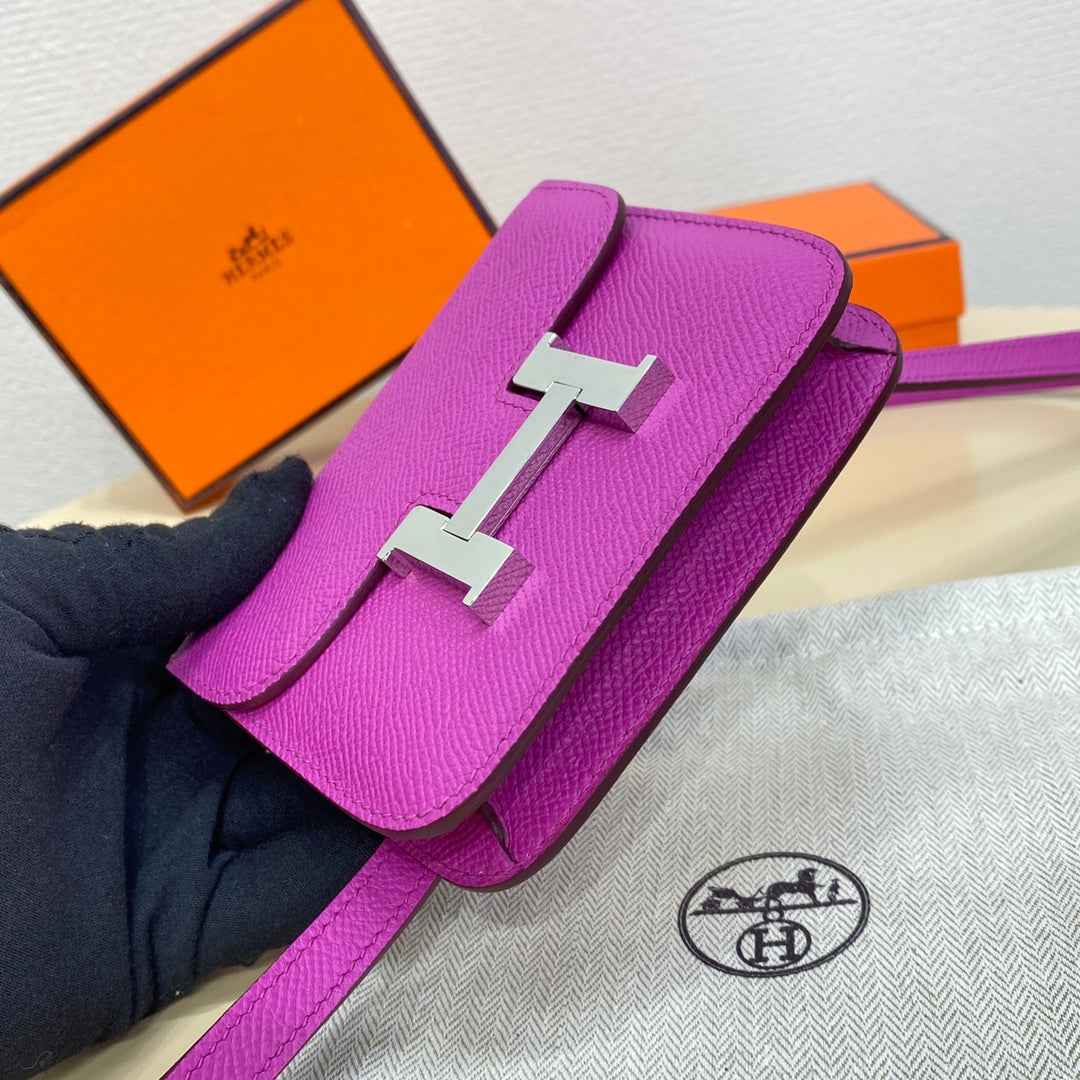 Hermes Constance Slim Wallet Purple Epsom Leather Silver H082069