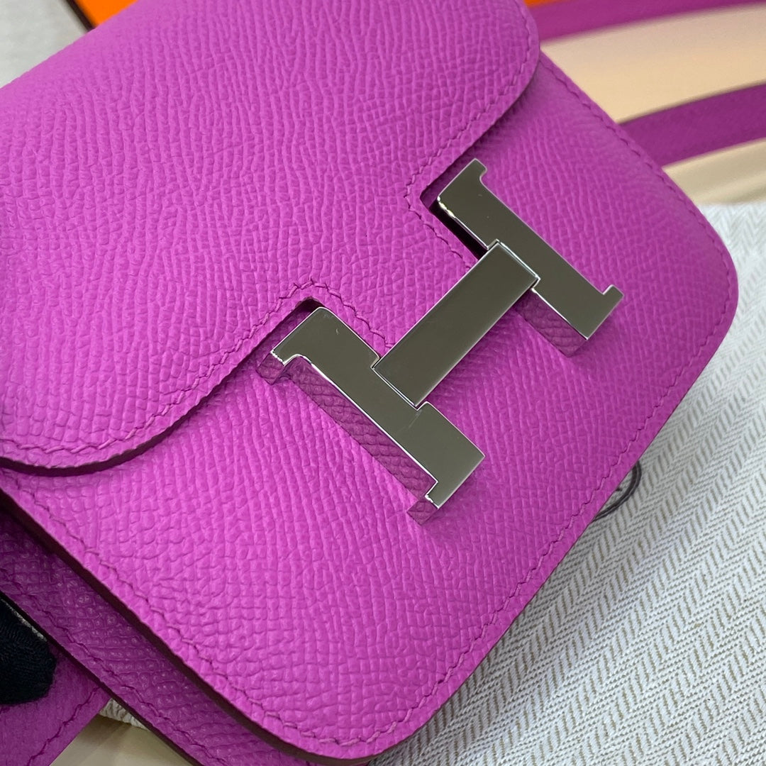 Hermes Constance Slim Wallet Purple Epsom Leather Silver H082069
