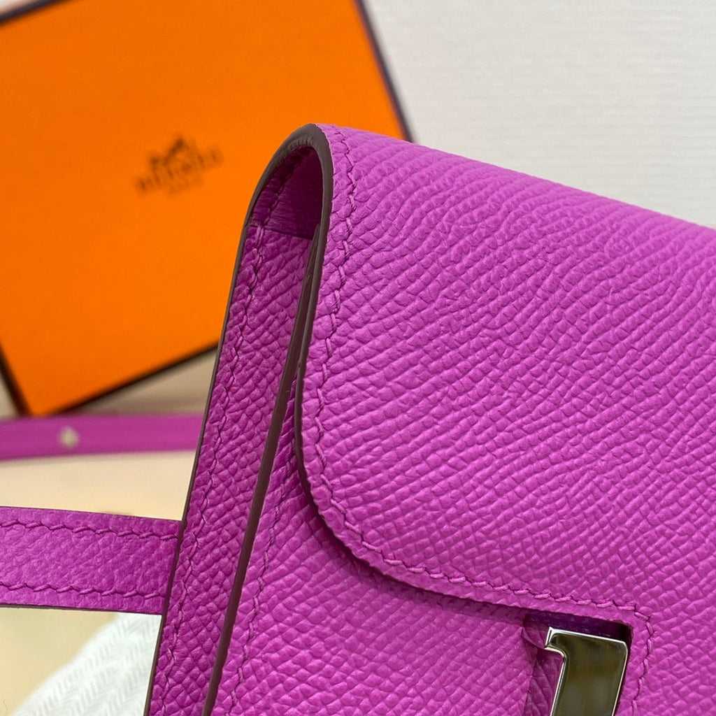 Hermes Constance Slim Wallet Purple Epsom Leather Silver H082069