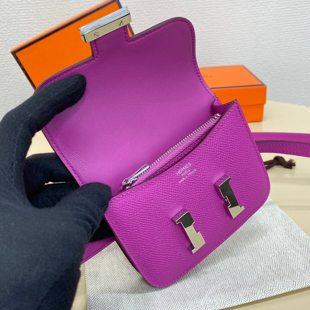 Hermes Constance Slim Wallet Purple Epsom Leather Silver H082069