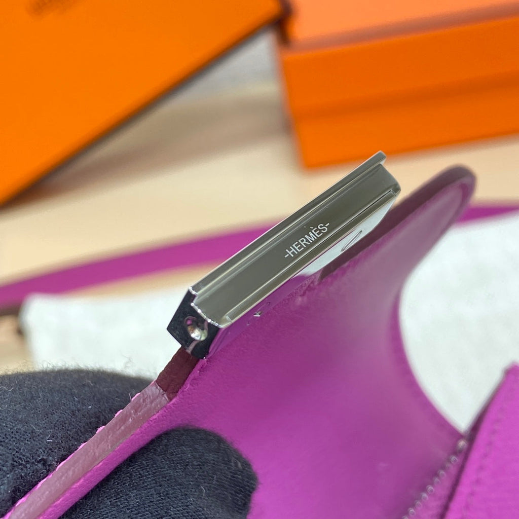 Hermes Constance Slim Wallet Purple Epsom Leather Silver H082069