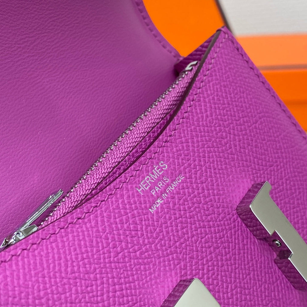 Hermes Constance Slim Wallet Purple Epsom Leather Silver H082069