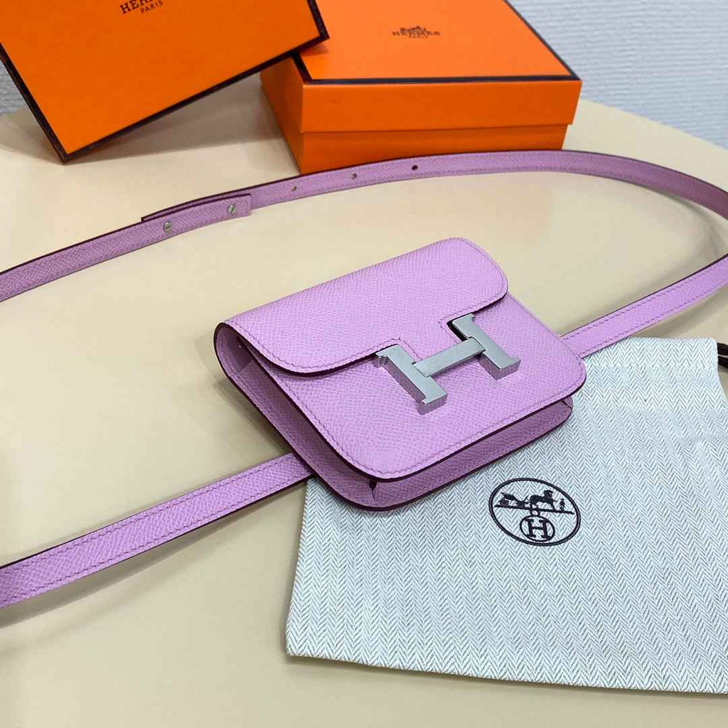 Hermes Constance Slim Wallet Pink Purple Epsom Leather Silver H082071