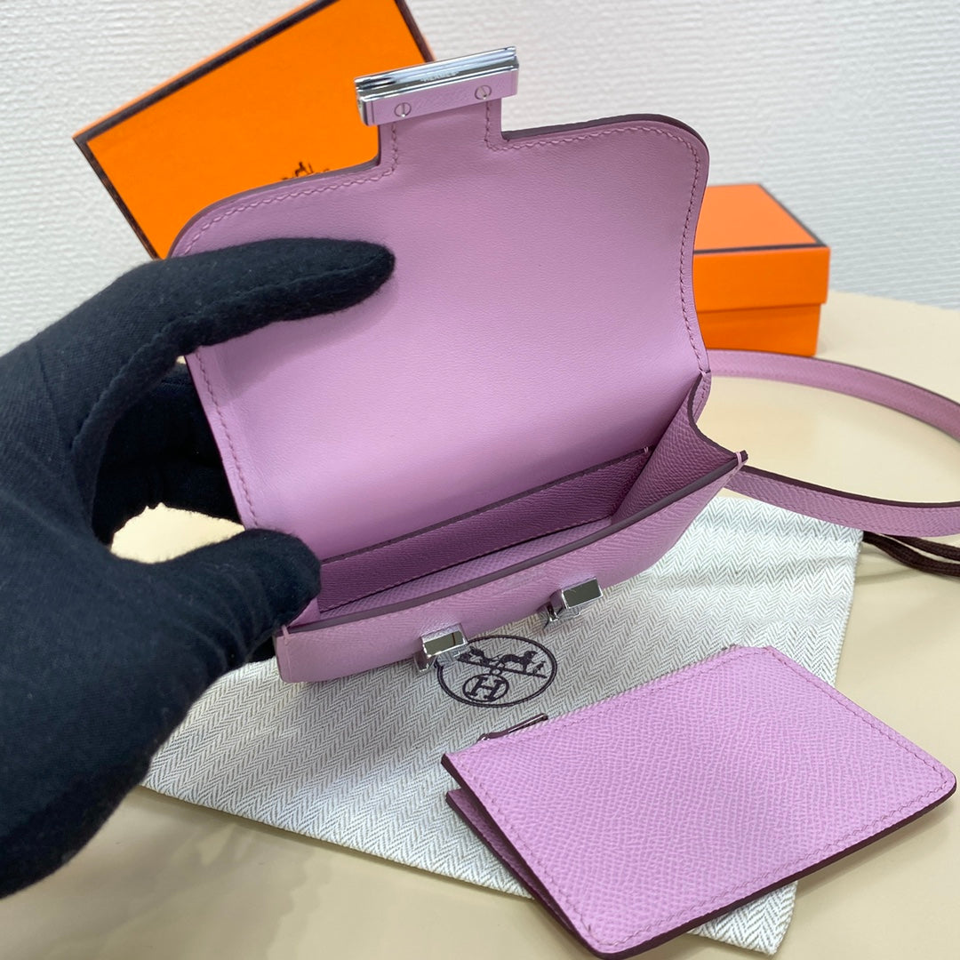Hermes Constance Slim Wallet Pink Purple Epsom Leather Silver H082071