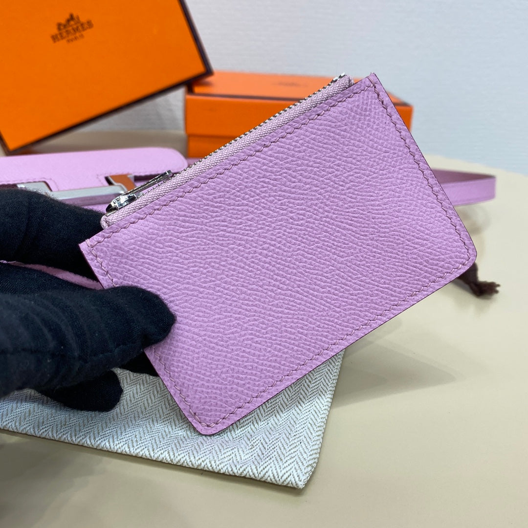 Hermes Constance Slim Wallet Pink Purple Epsom Leather Silver H082071