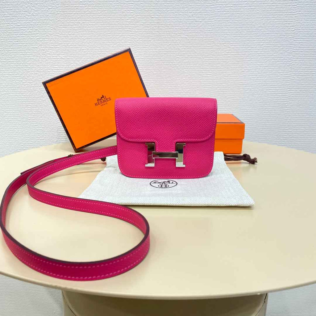 Hermes Constance Slim Wallet Plum Epsom Leather Silver H082073