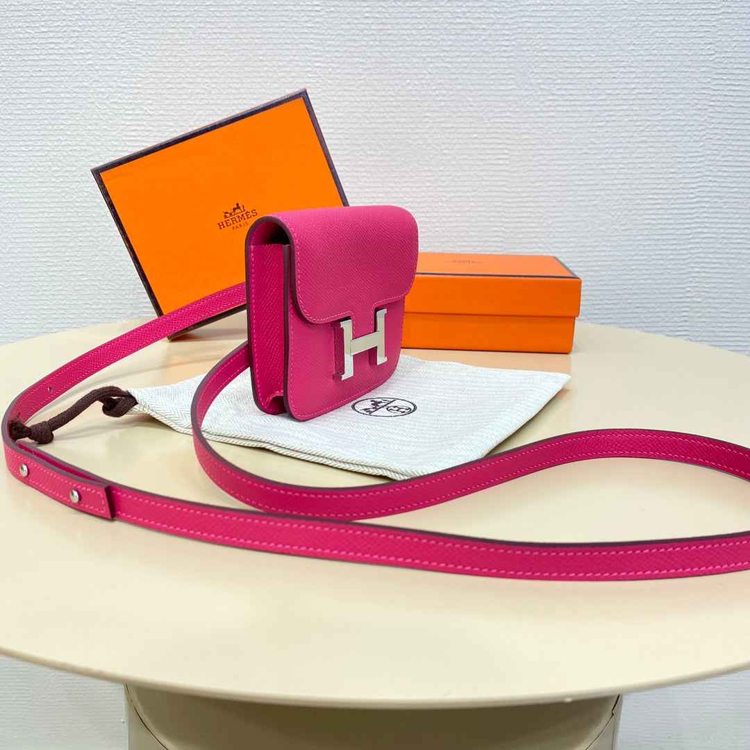 Hermes Constance Slim Wallet Plum Epsom Leather Silver H082073