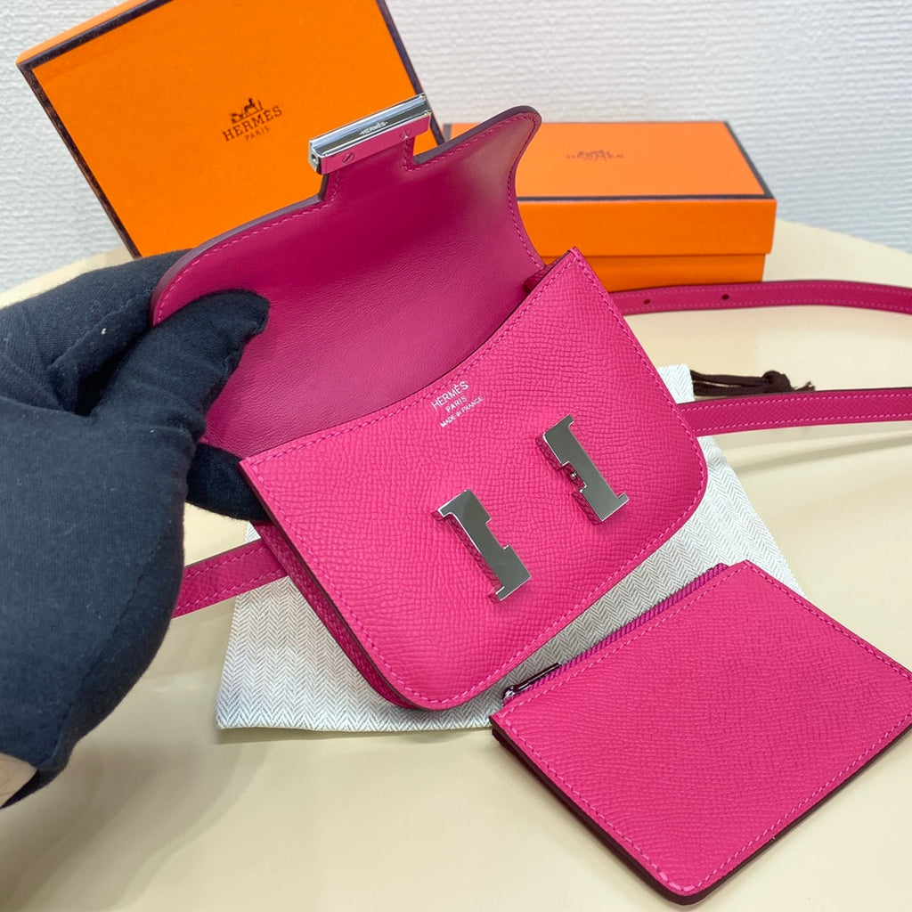 Hermes Constance Slim Wallet Plum Epsom Leather Silver H082073