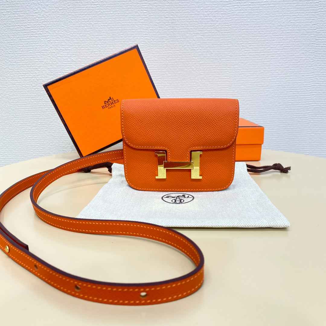 Hermes Constance Slim Wallet Orange Epsom Leather Gold H082074