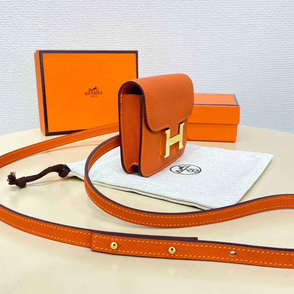 Hermes Constance Slim Wallet Orange Epsom Leather Gold H082074