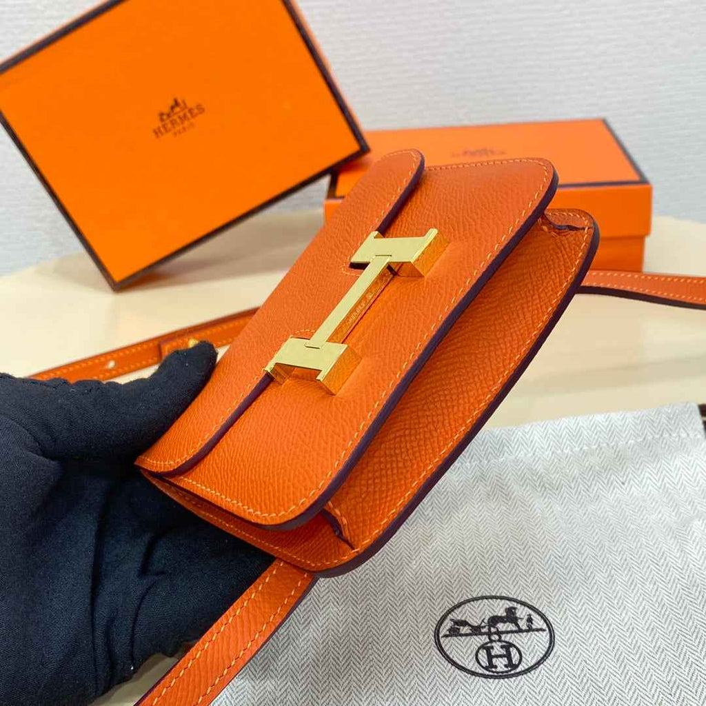 Hermes Constance Slim Wallet Orange Epsom Leather Gold H082074