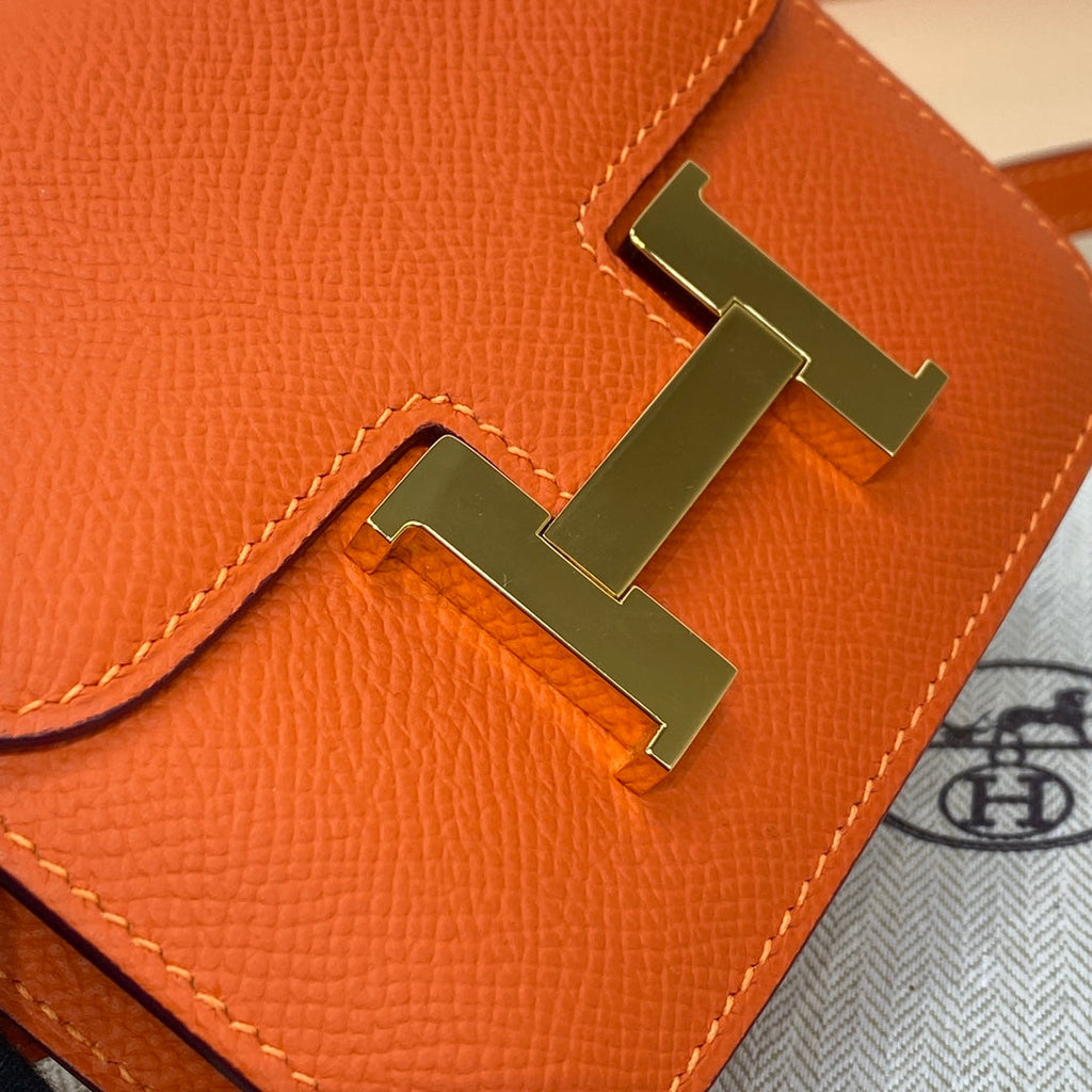 Hermes Constance Slim Wallet Orange Epsom Leather Gold H082074