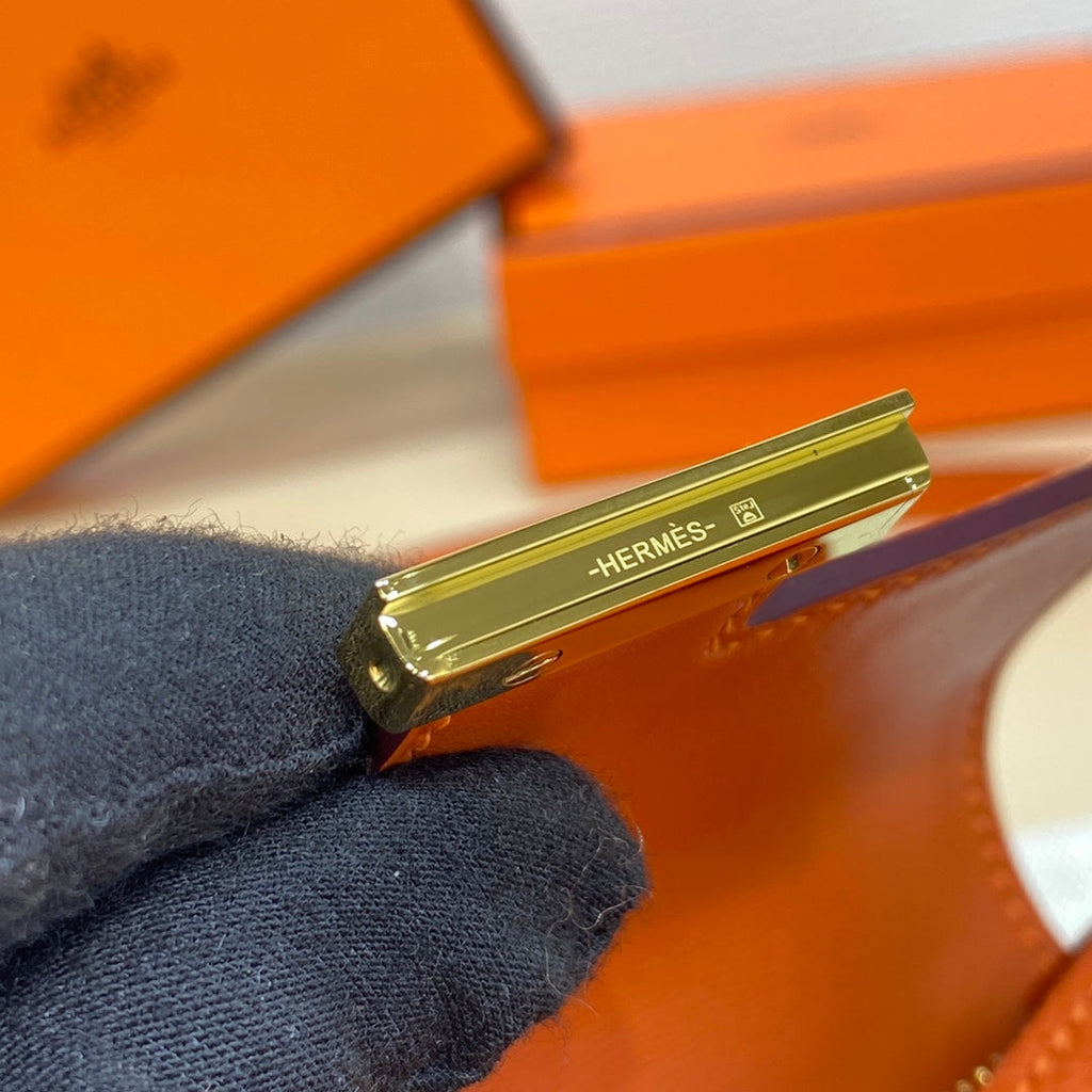 Hermes Constance Slim Wallet Orange Epsom Leather Gold H082074