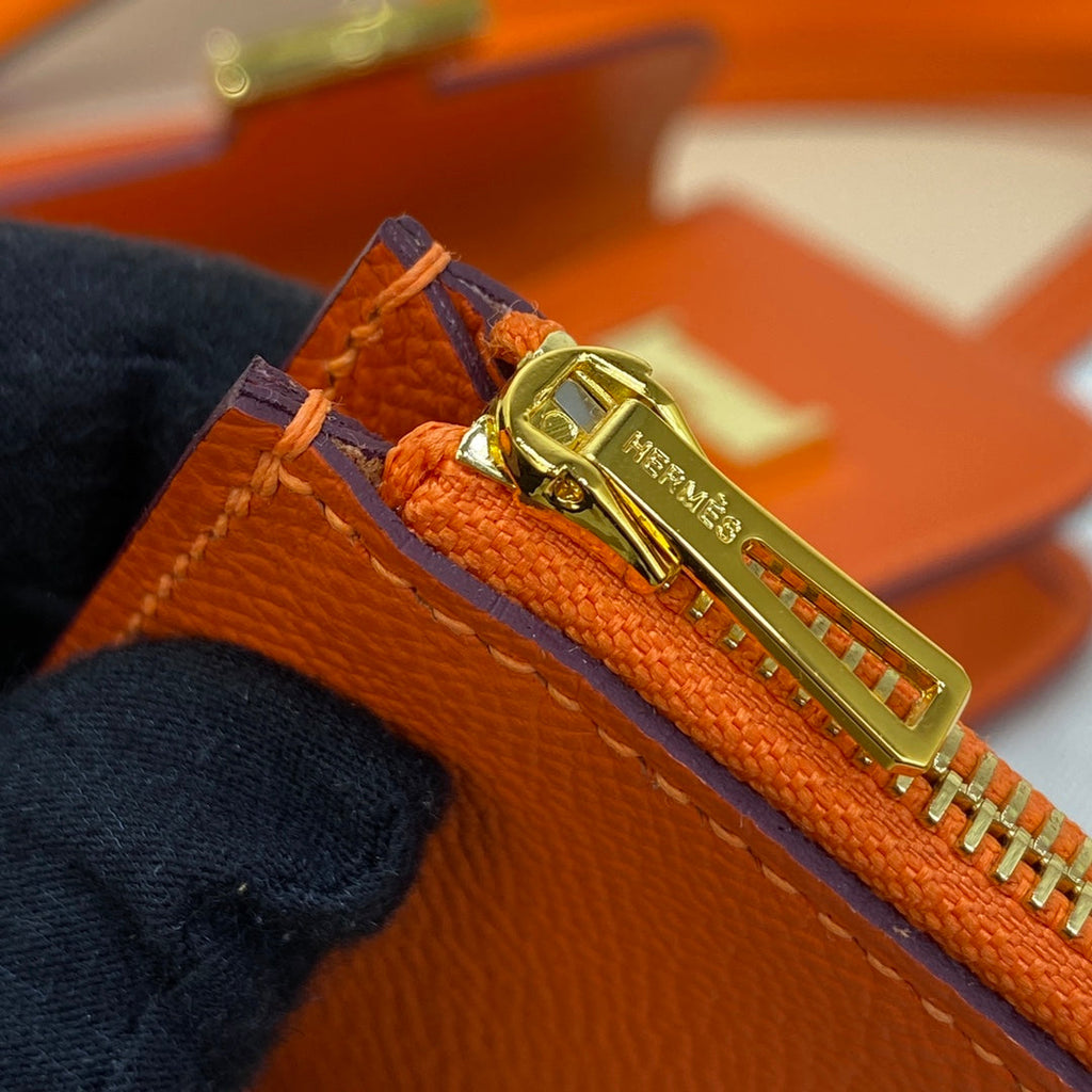 Hermes Constance Slim Wallet Orange Epsom Leather Gold H082074