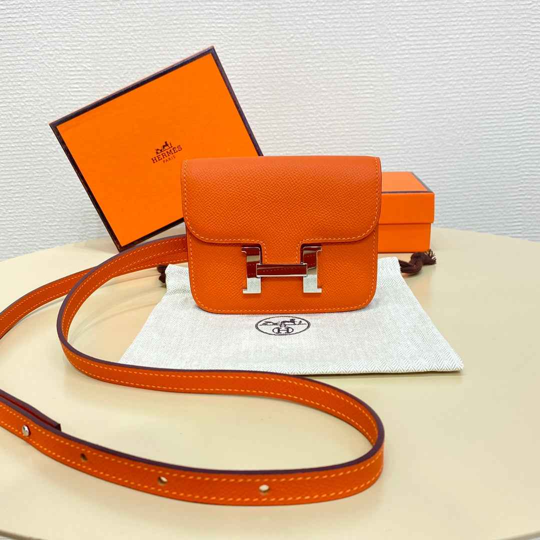 Hermes Constance Slim Wallet Orange Epsom Leather Silver H082075