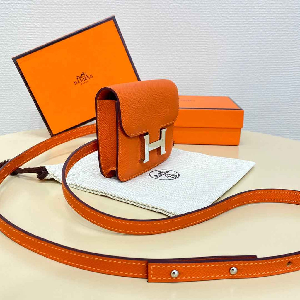 Hermes Constance Slim Wallet Orange Epsom Leather Silver H082075