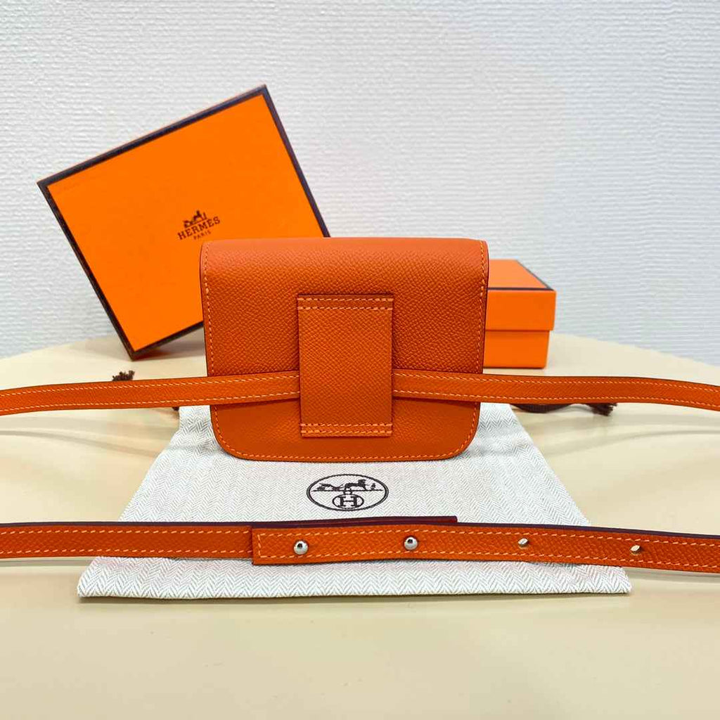 Hermes Constance Slim Wallet Orange Epsom Leather Silver H082075