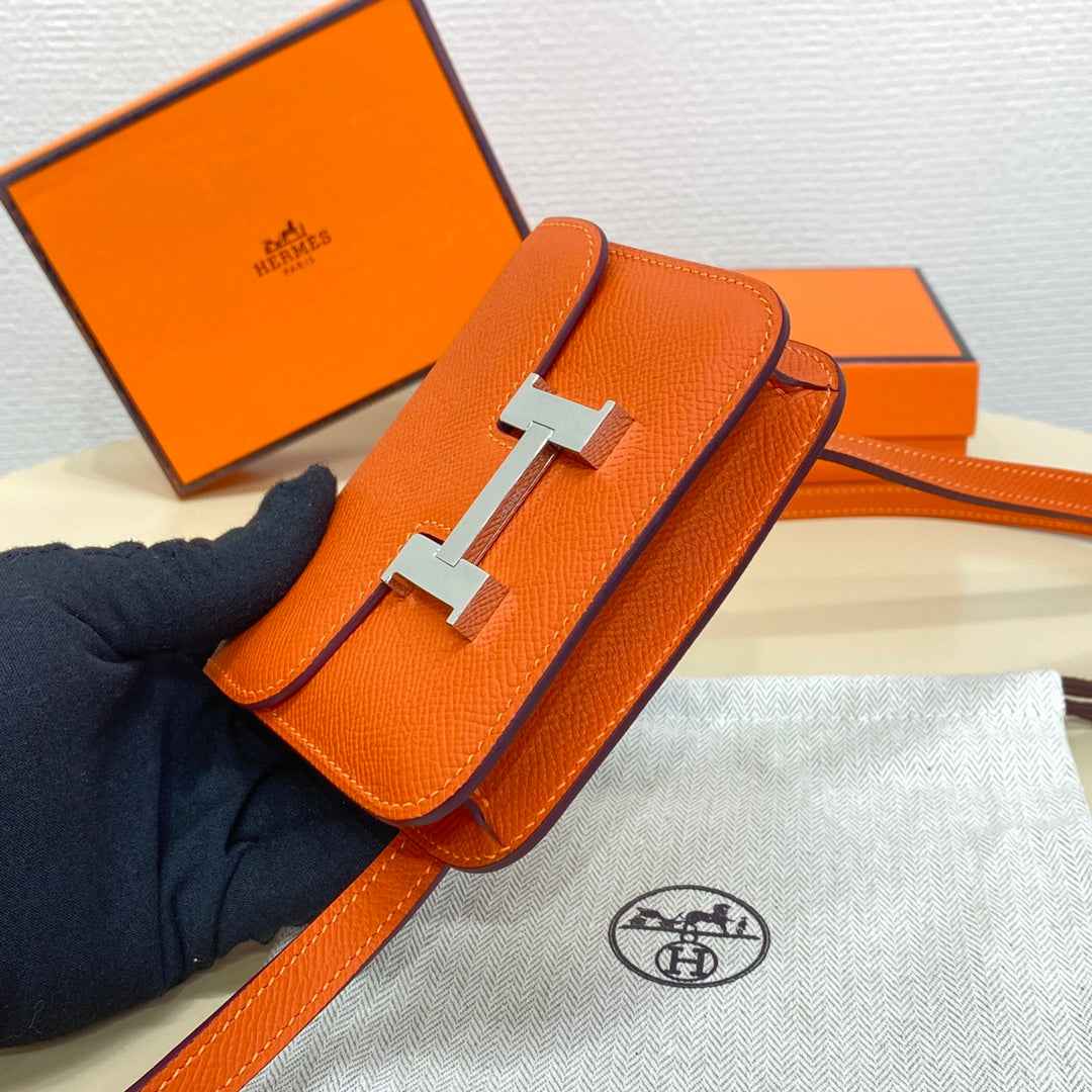 Hermes Constance Slim Wallet Orange Epsom Leather Silver H082075