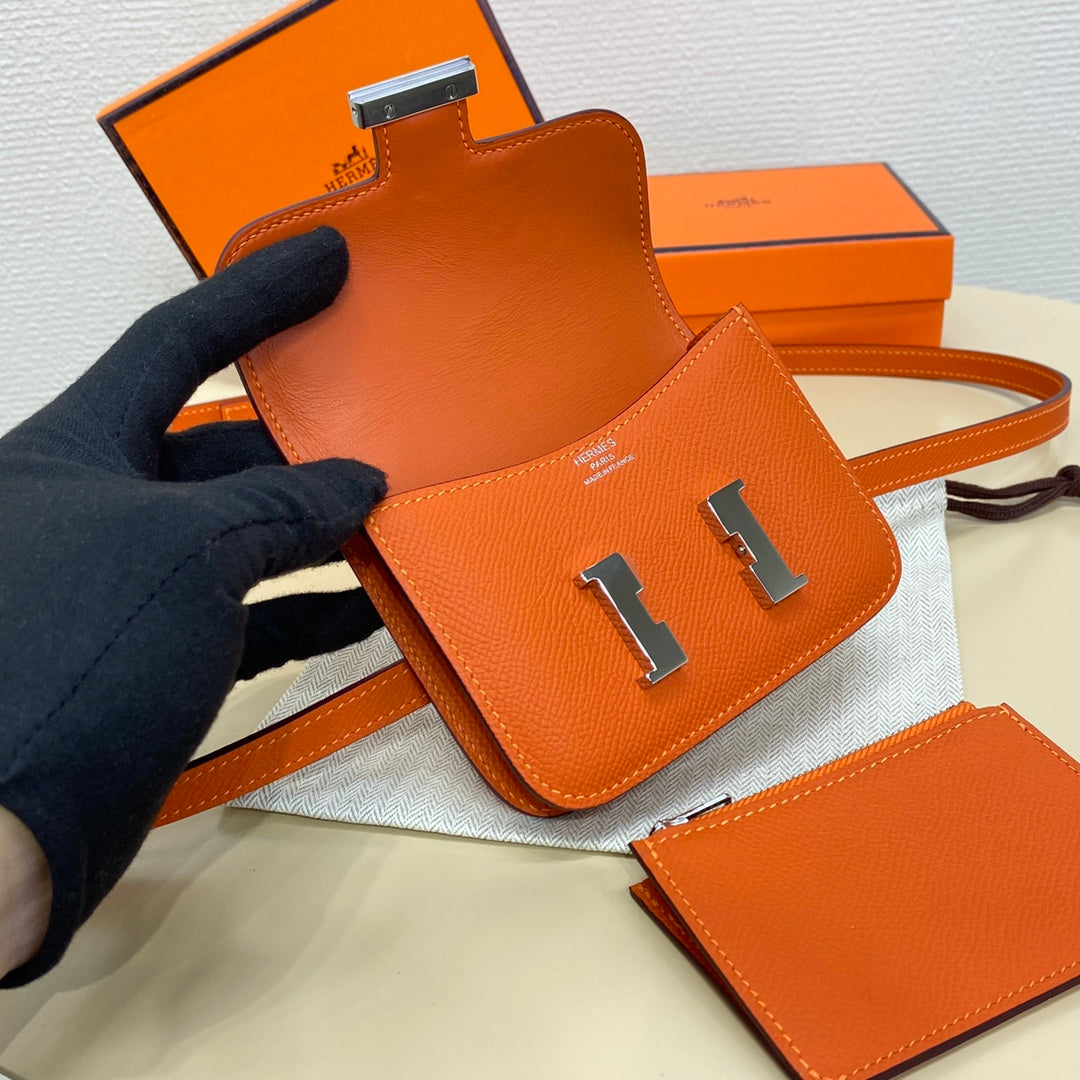 Hermes Constance Slim Wallet Orange Epsom Leather Silver H082075