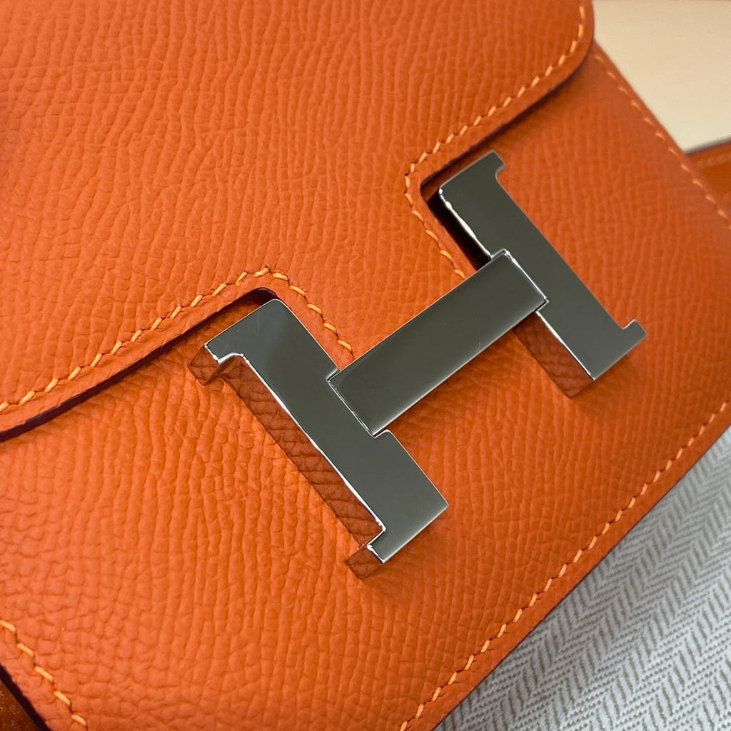 Hermes Constance Slim Wallet Orange Epsom Leather Silver H082075