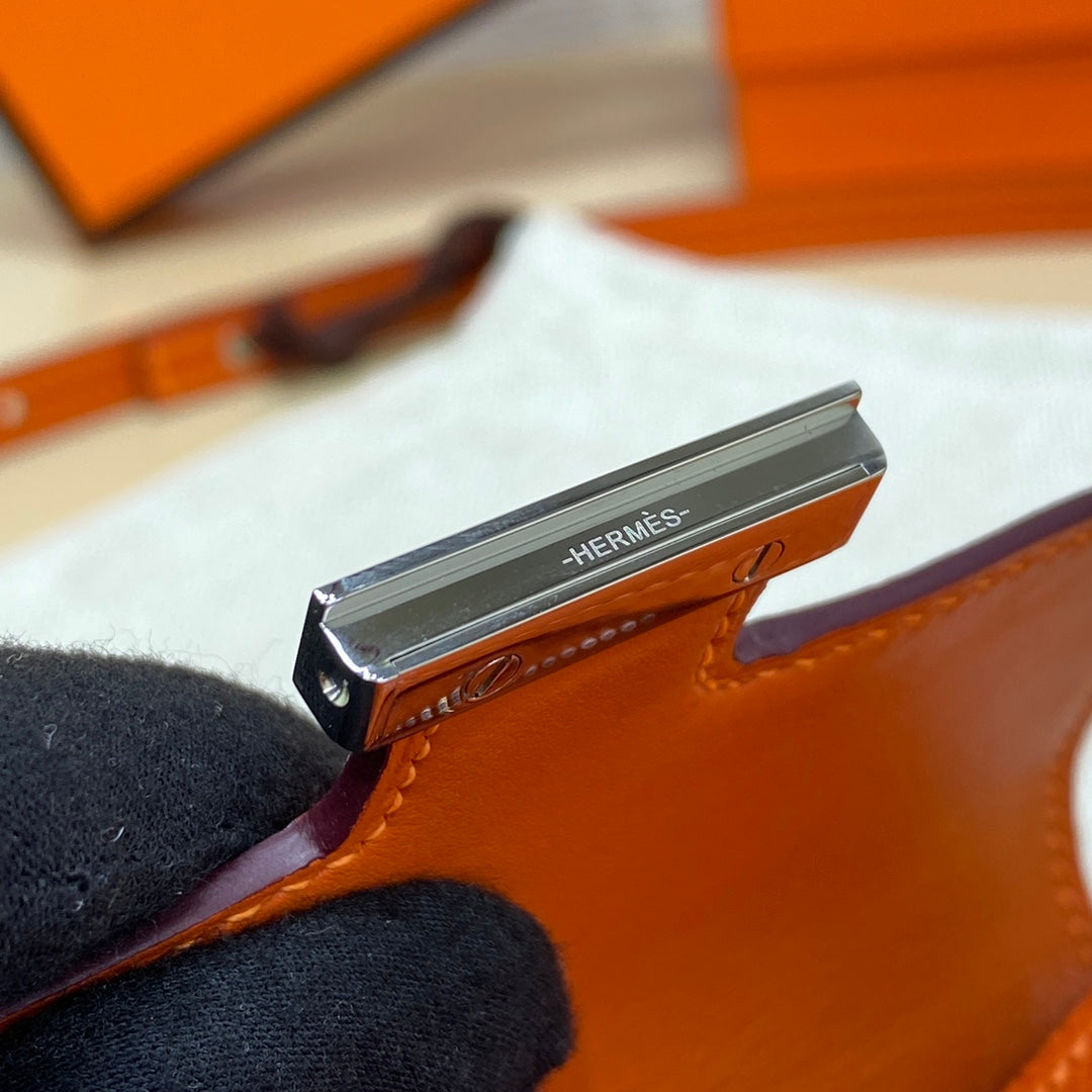 Hermes Constance Slim Wallet Orange Epsom Leather Silver H082075