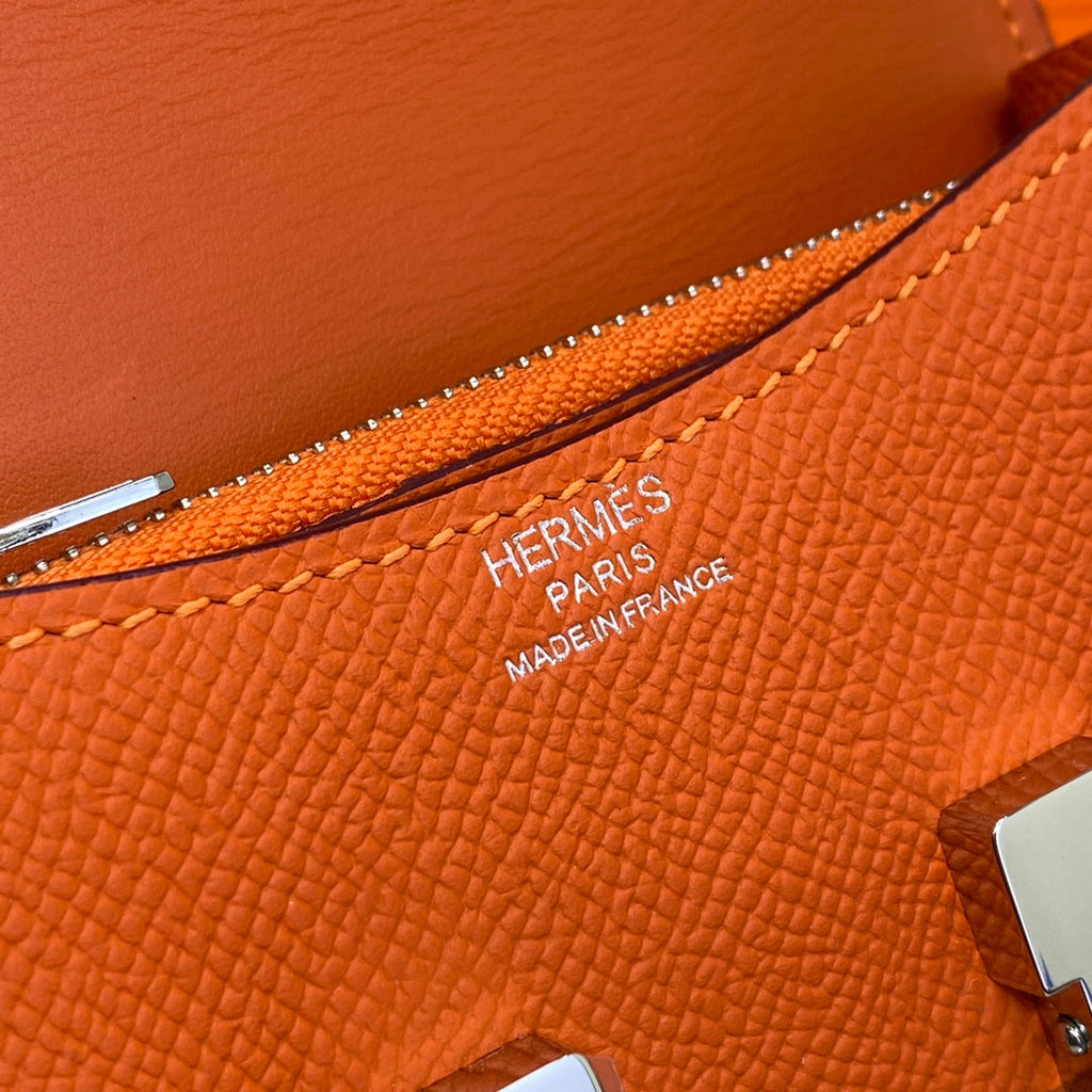 Hermes Constance Slim Wallet Orange Epsom Leather Silver H082075