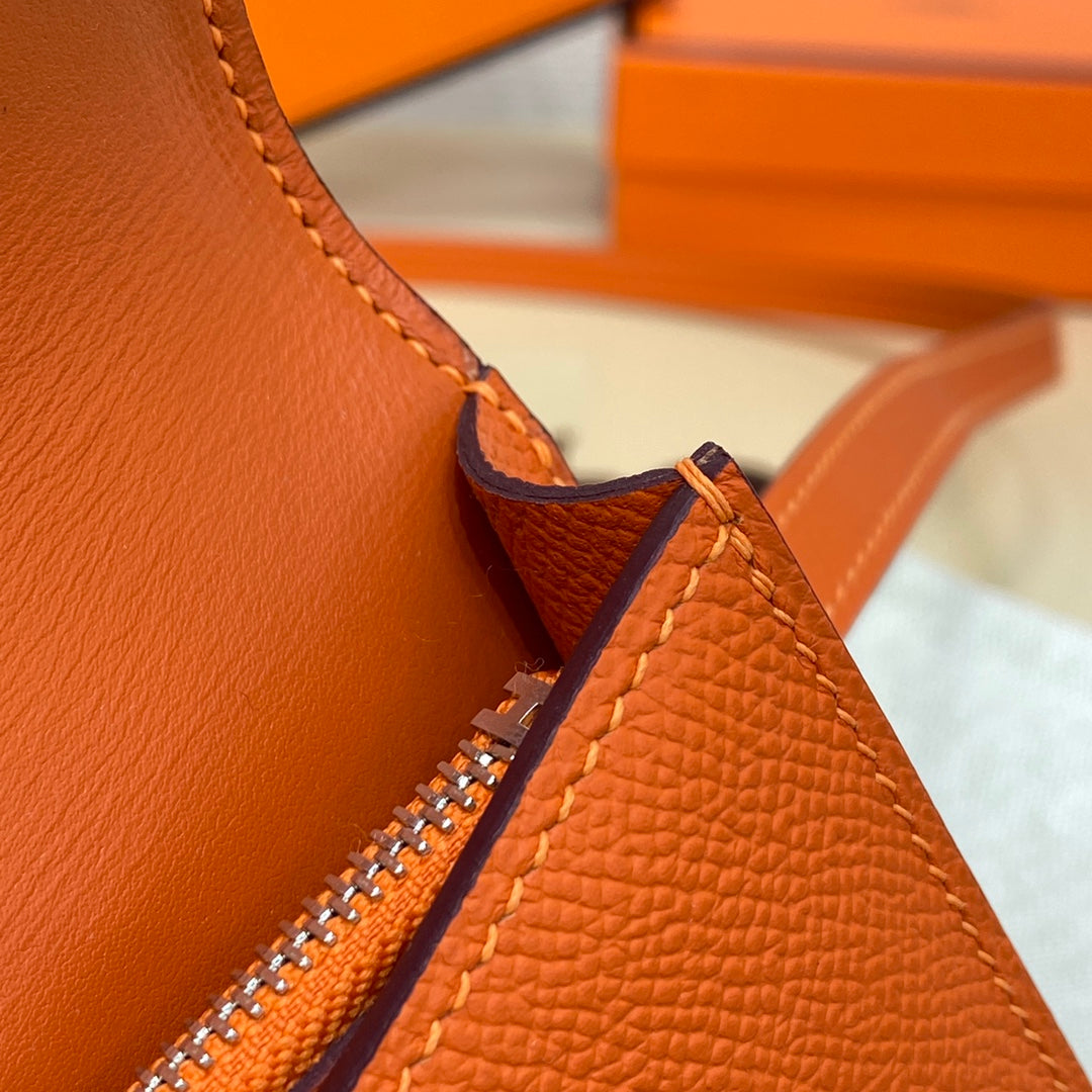 Hermes Constance Slim Wallet Orange Epsom Leather Silver H082075