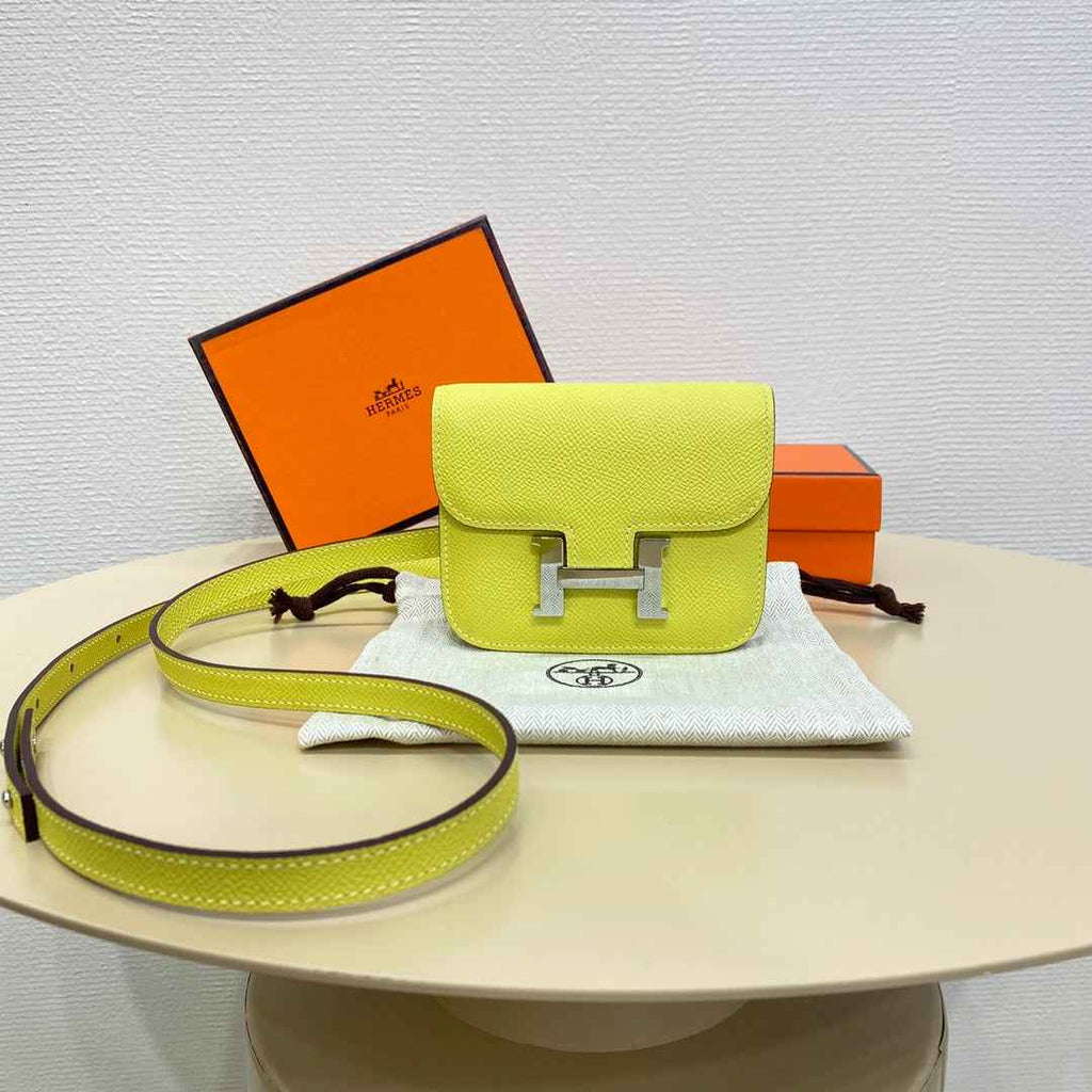 Hermes Constance Slim Wallet Yellow Epsom Leather Silver H082093