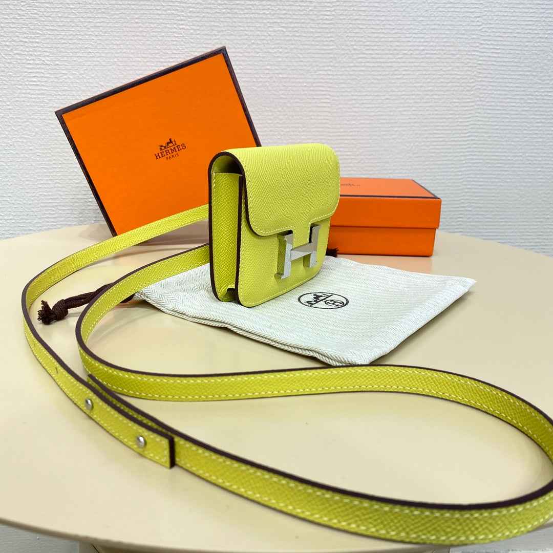 Hermes Constance Slim Wallet Yellow Epsom Leather Silver H082093
