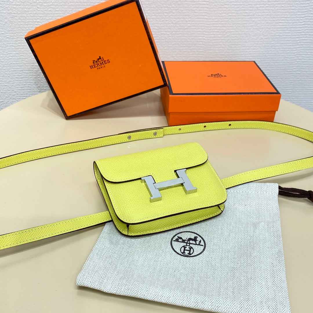 Hermes Constance Slim Wallet Yellow Epsom Leather Silver H082093