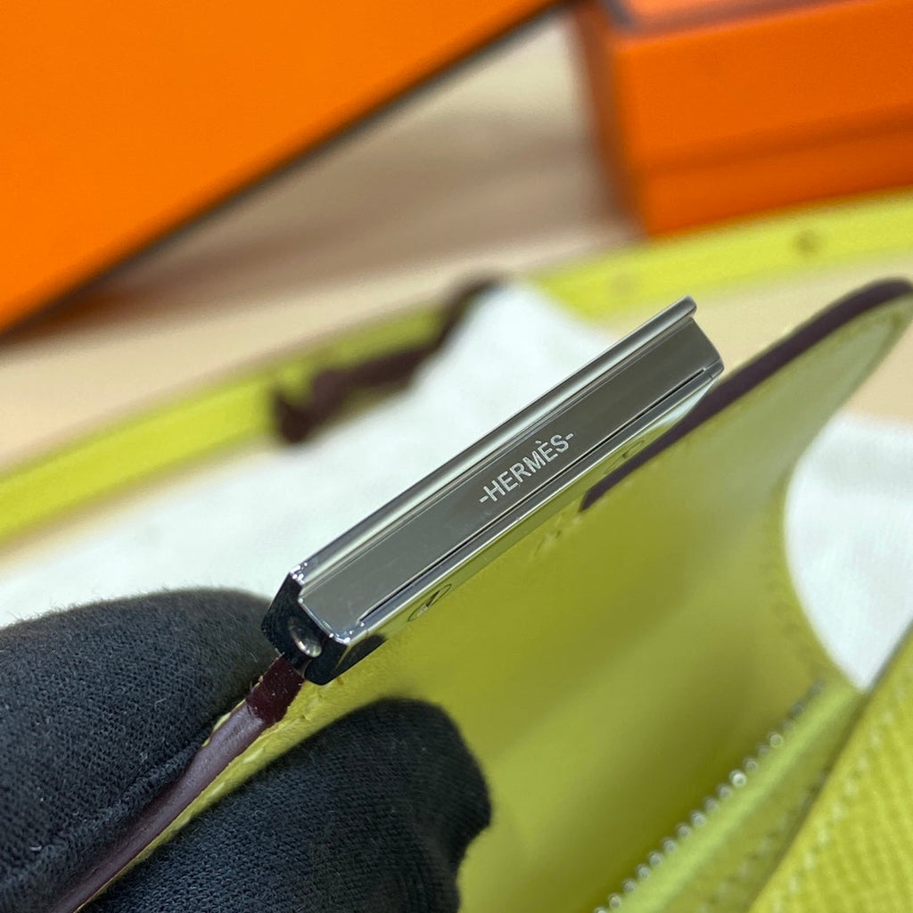 Hermes Constance Slim Wallet Yellow Epsom Leather Silver H082093