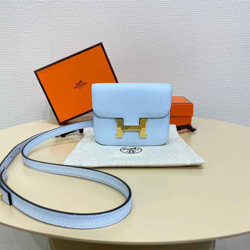 Hermes Constance Slim Wallet Light Blue Epsom Leather Gold H082076