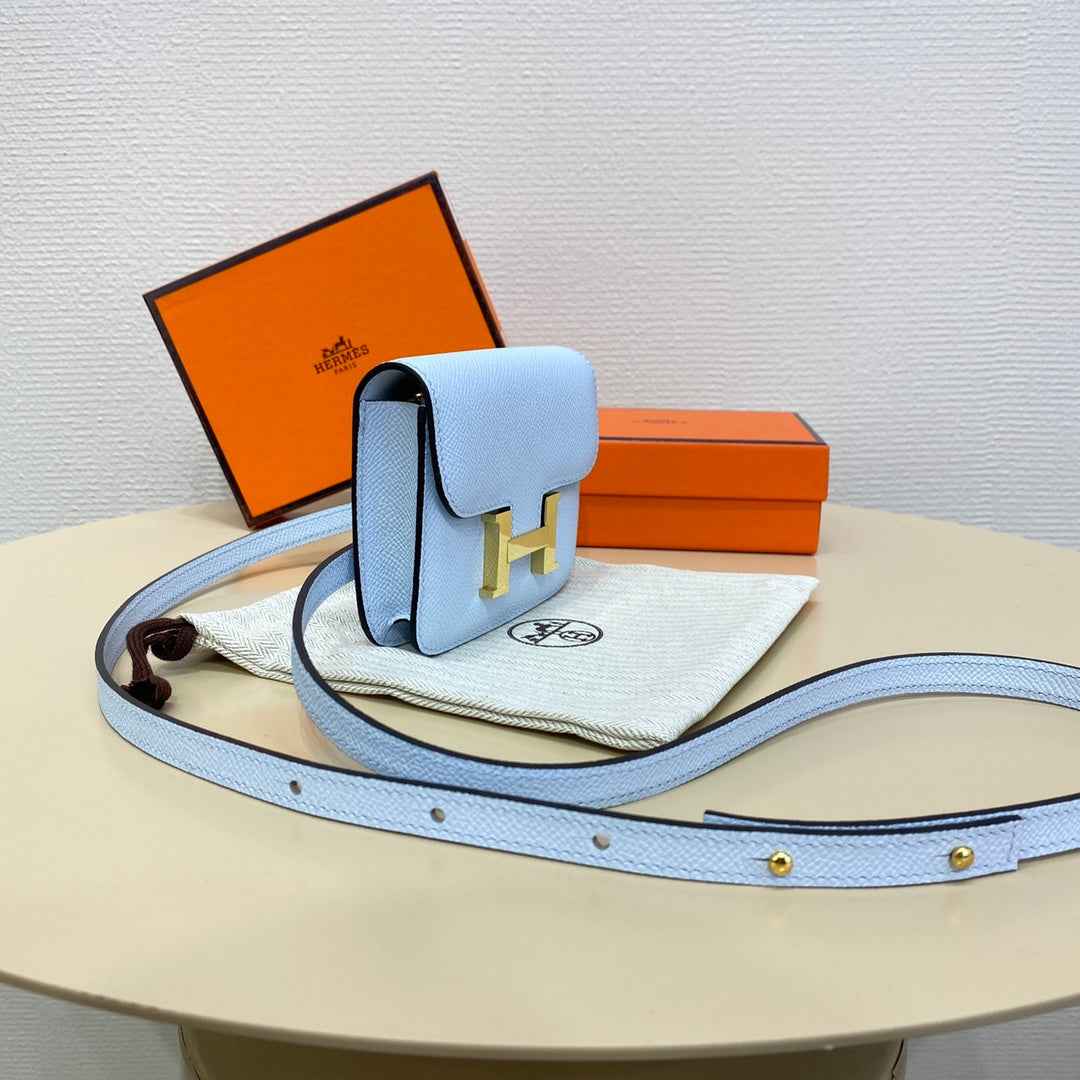 Hermes Constance Slim Wallet Light Blue Epsom Leather Gold H082076