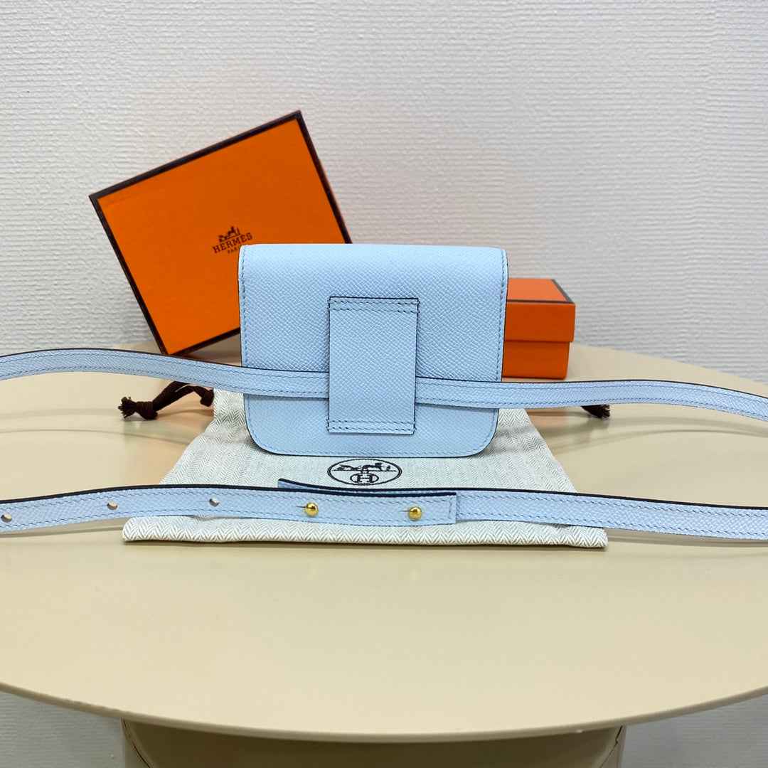 Hermes Constance Slim Wallet Light Blue Epsom Leather Gold H082076