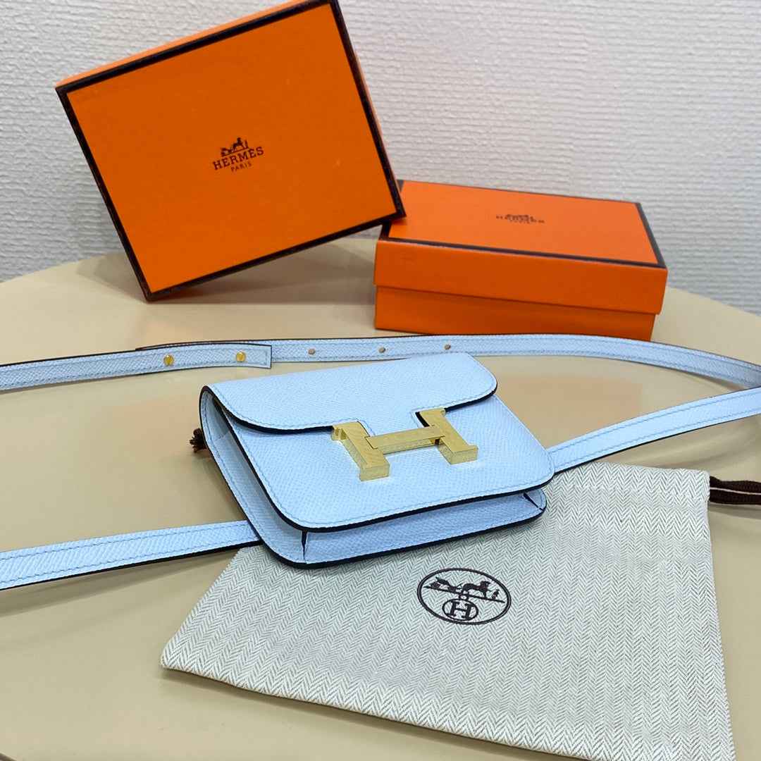 Hermes Constance Slim Wallet Light Blue Epsom Leather Gold H082076