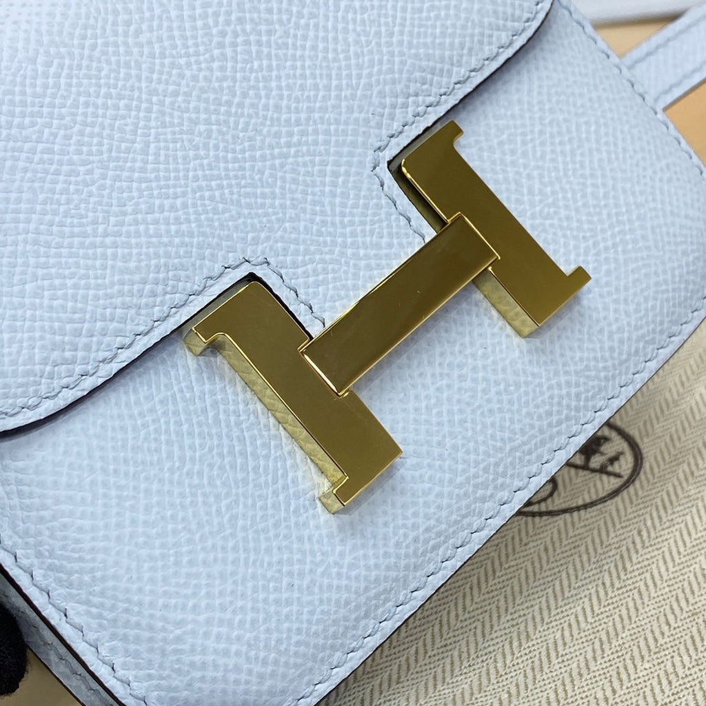 Hermes Constance Slim Wallet Light Blue Epsom Leather Gold H082076