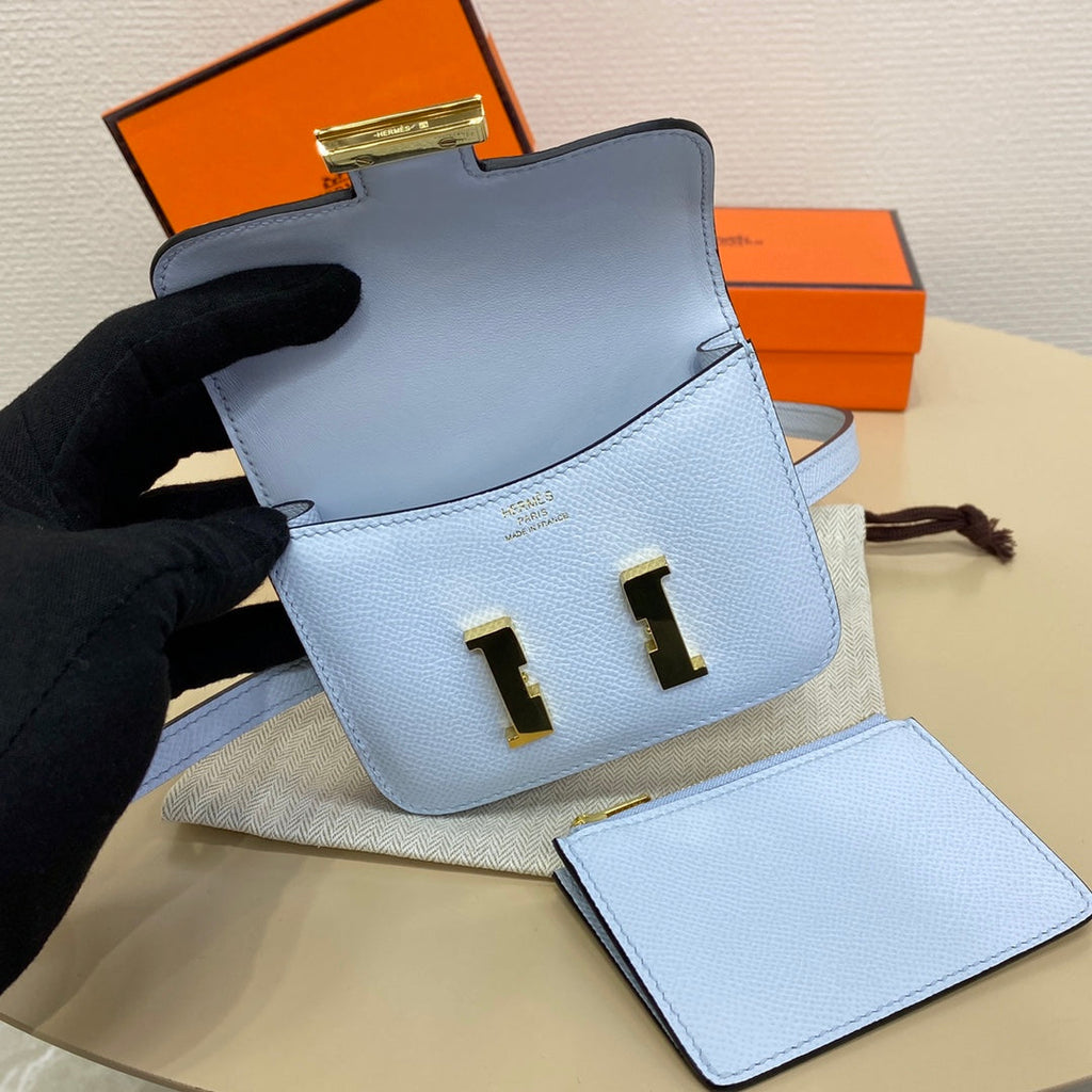 Hermes Constance Slim Wallet Light Blue Epsom Leather Gold H082076