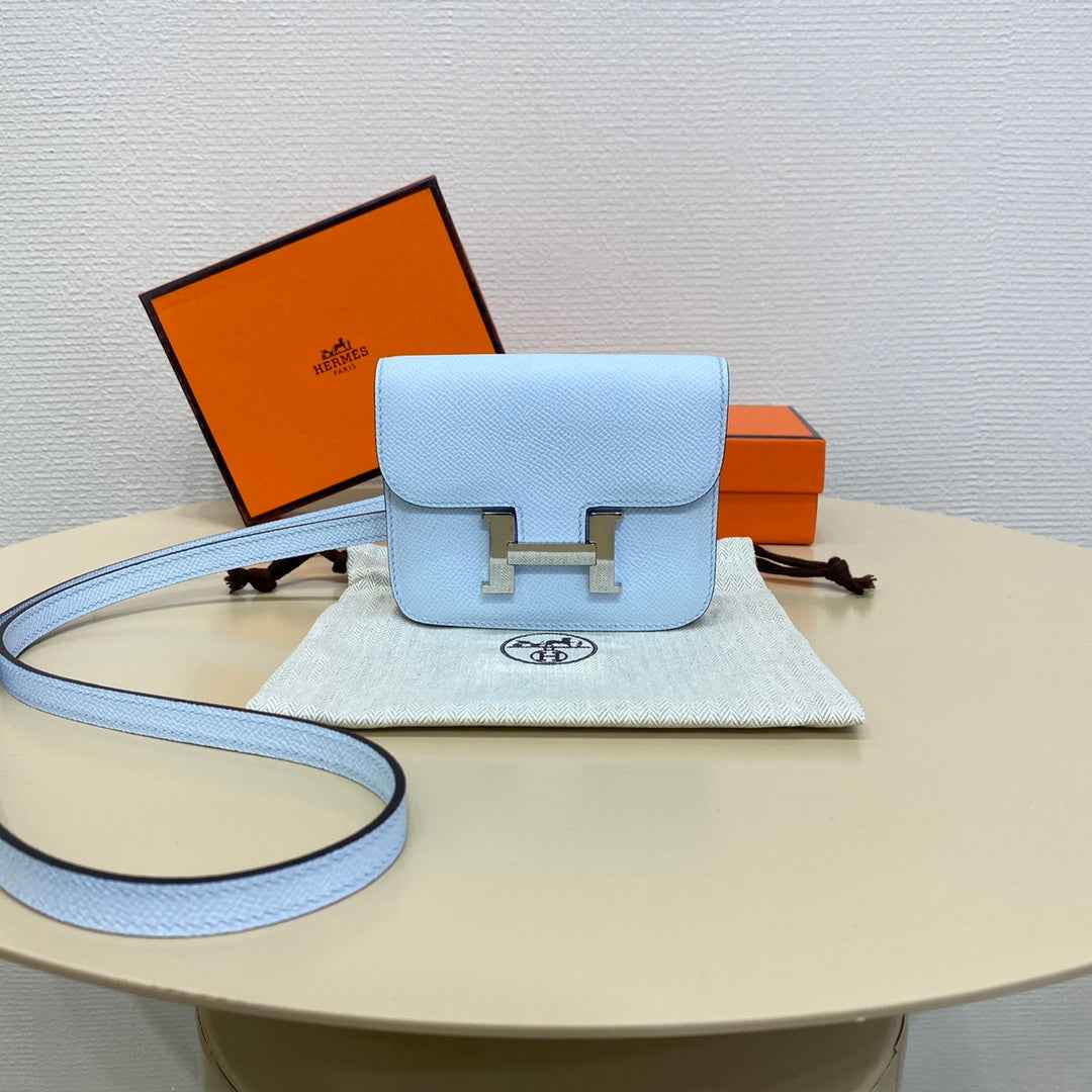 Hermes Constance Slim Wallet Light Blue Epsom Leather Silver H082077