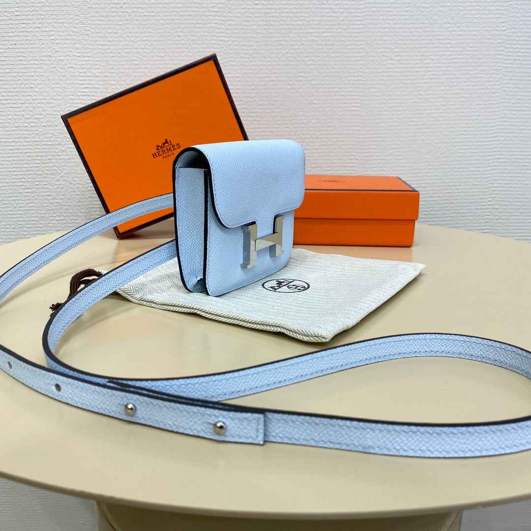 Hermes Constance Slim Wallet Light Blue Epsom Leather Silver H082077