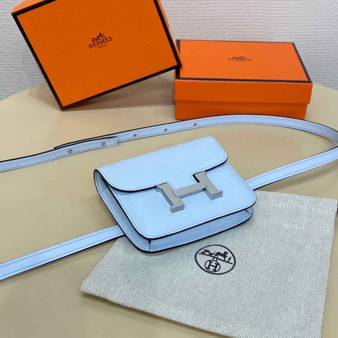 Hermes Constance Slim Wallet Light Blue Epsom Leather Silver H082077