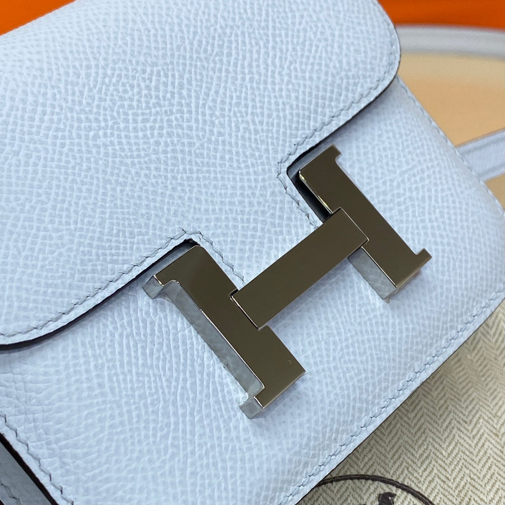 Hermes Constance Slim Wallet Light Blue Epsom Leather Silver H082077