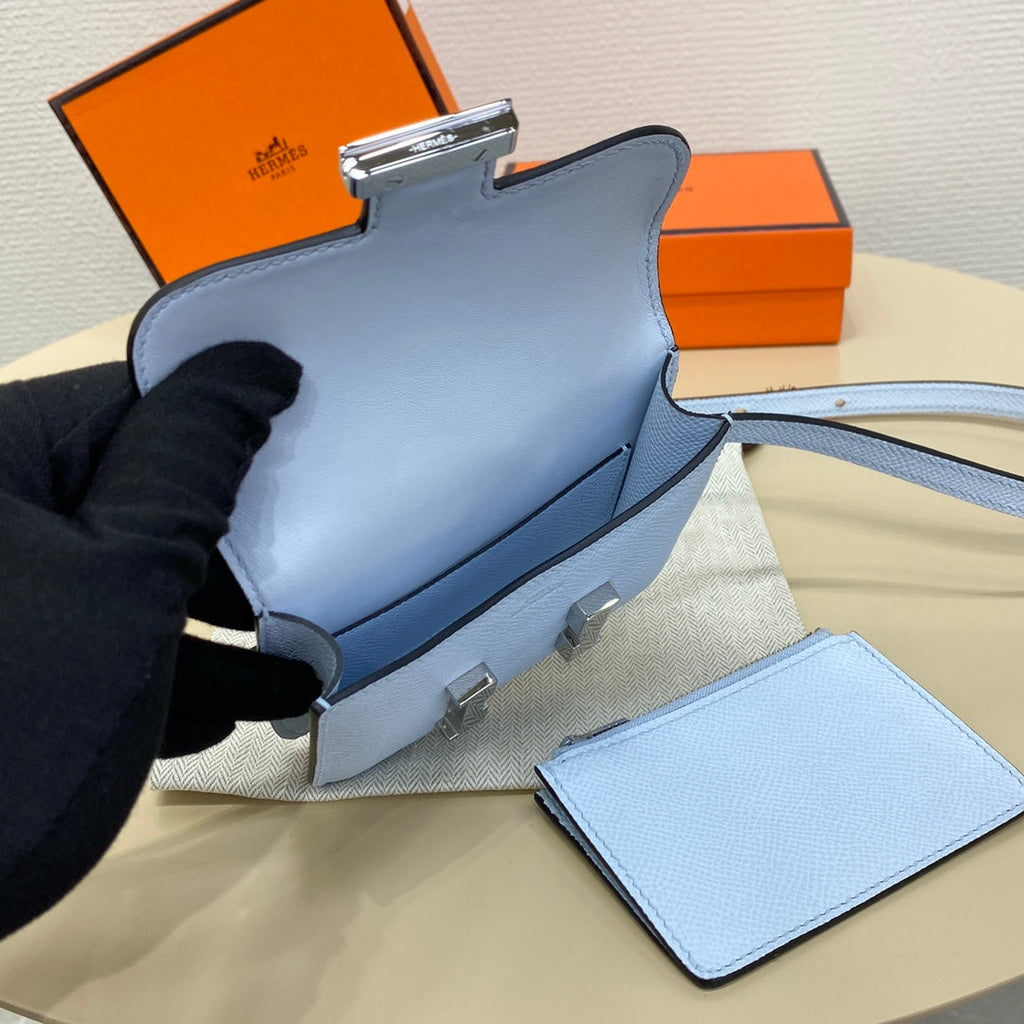 Hermes Constance Slim Wallet Light Blue Epsom Leather Silver H082077