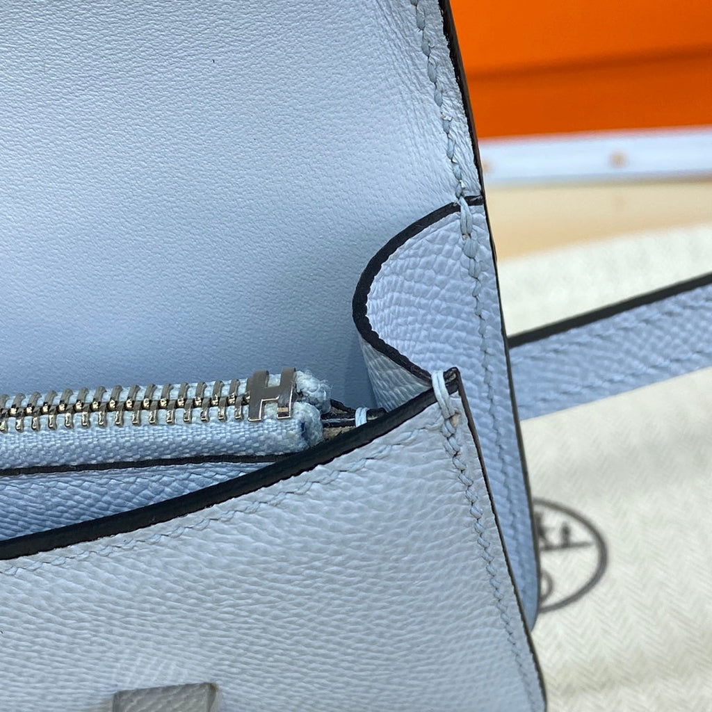 Hermes Constance Slim Wallet Light Blue Epsom Leather Silver H082077