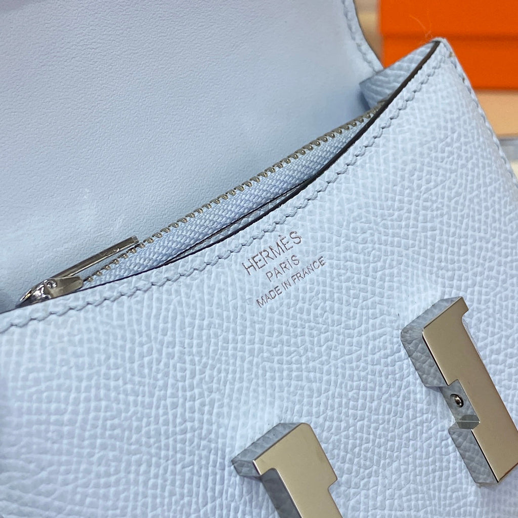 Hermes Constance Slim Wallet Light Blue Epsom Leather Silver H082077