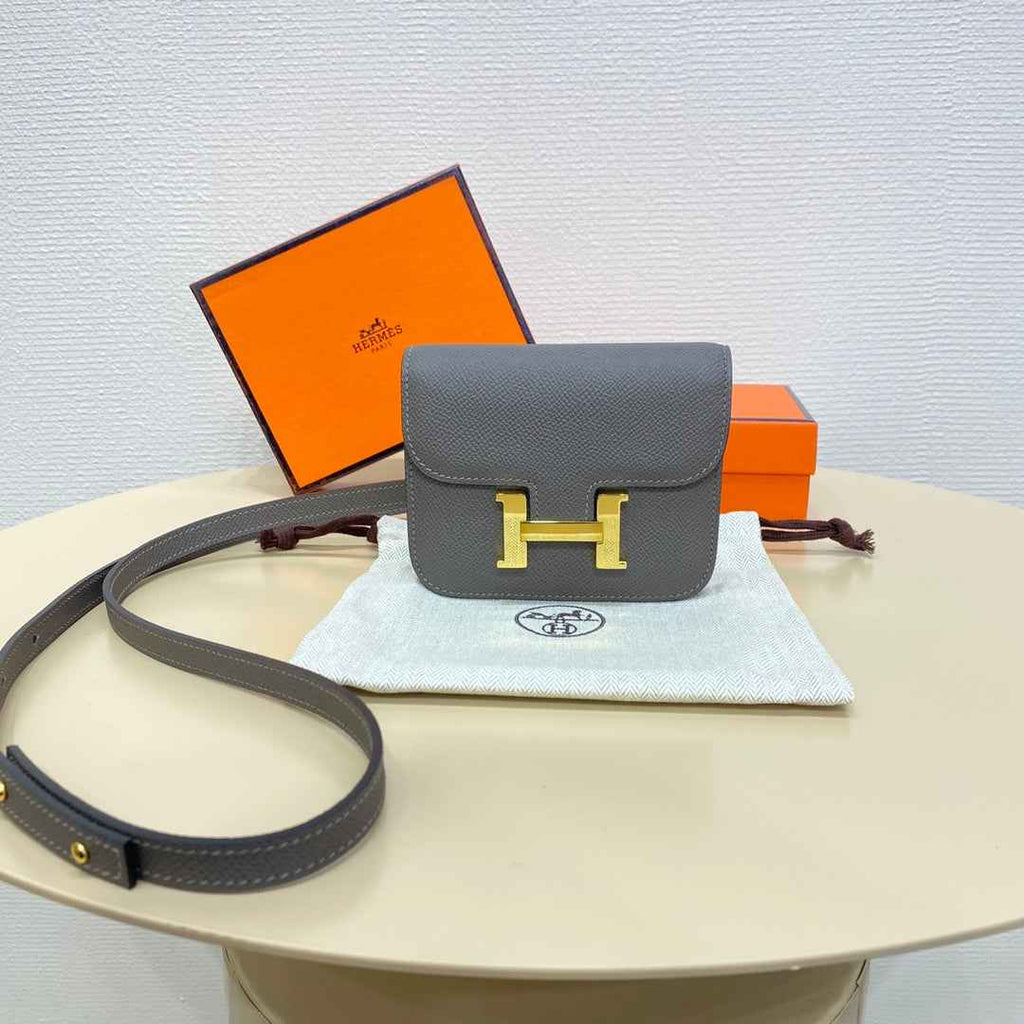 Hermes Constance Slim Wallet Dark Gray Epsom Leather Gold H082078