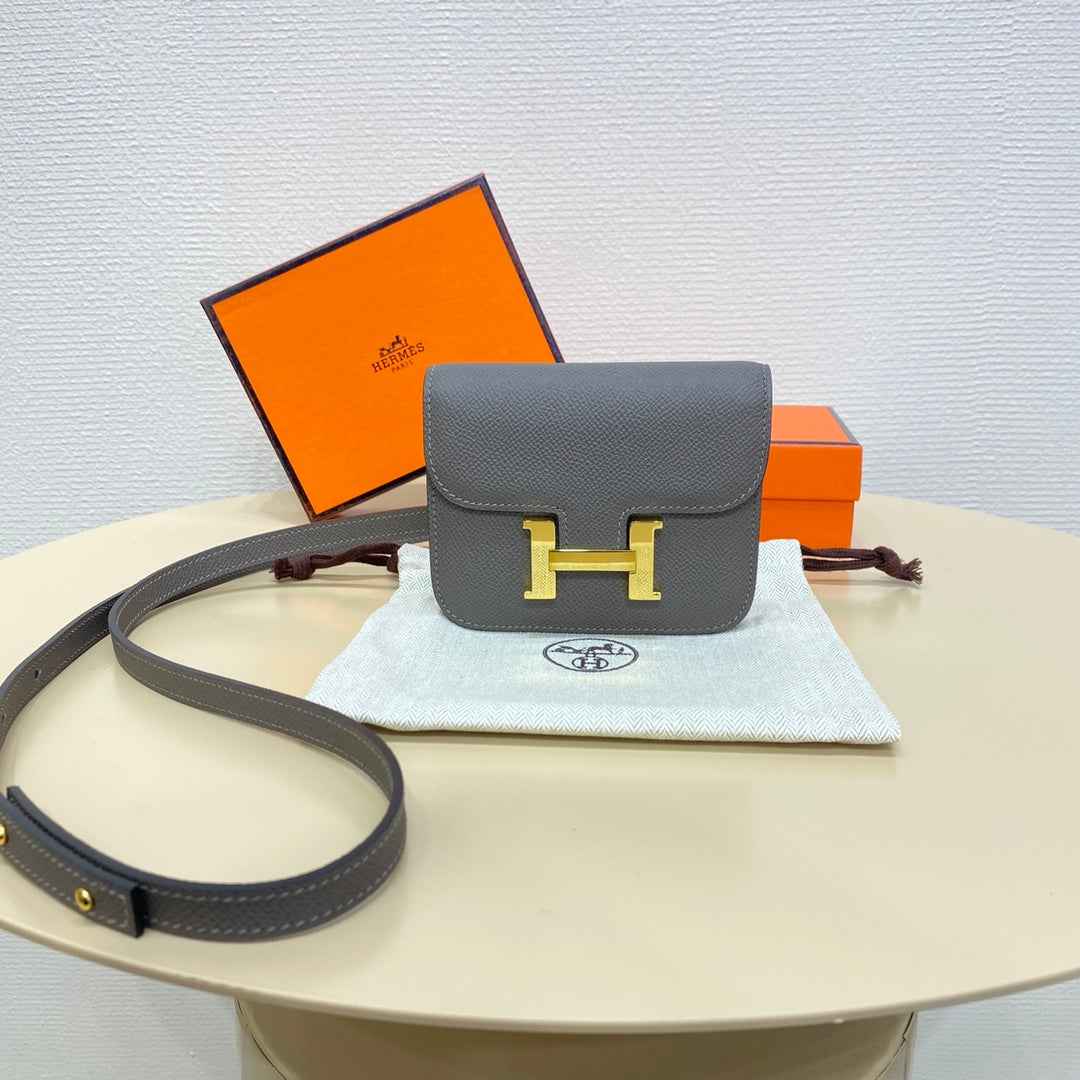 Hermes Constance Slim Wallet Dark Gray Epsom Leather Gold H082078