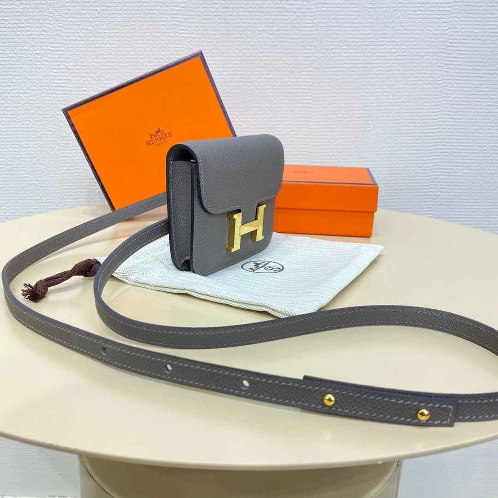 Hermes Constance Slim Wallet Dark Gray Epsom Leather Gold H082078