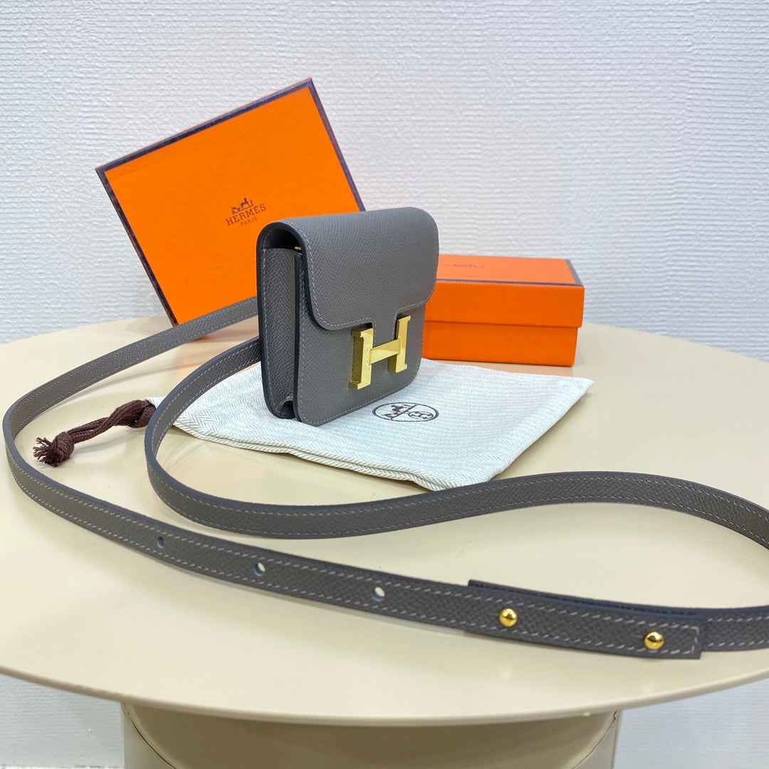 Hermes Constance Slim Wallet Dark Gray Epsom Leather Gold H082078