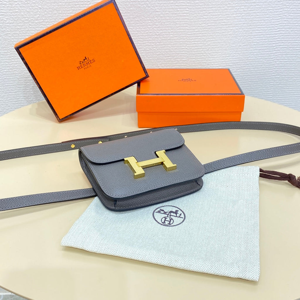 Hermes Constance Slim Wallet Dark Gray Epsom Leather Gold H082078