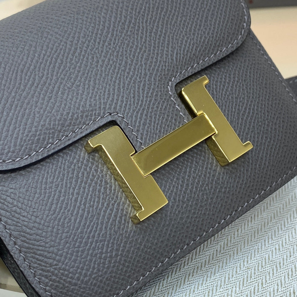 Hermes Constance Slim Wallet Dark Gray Epsom Leather Gold H082078